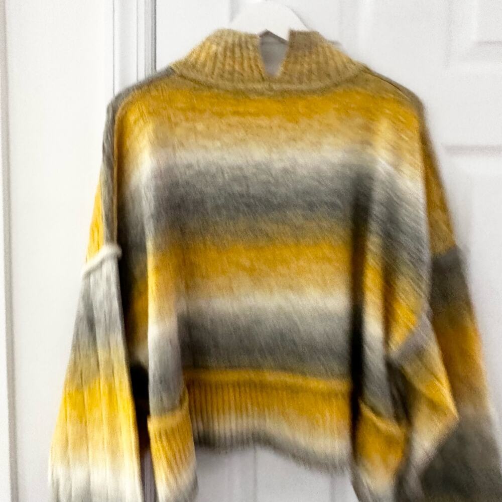 Pilcro Anthropologie Yellow Grey Ombre Striped Cropped Mock Neck Sweater XL - Picture 11 of 15